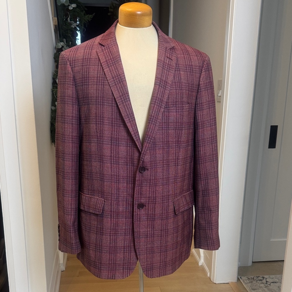 Mantoni Men's Purple Plaid Blazer Wrinkle Free Fabrics 44R
